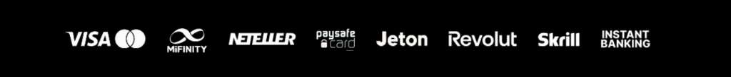 Visa, Mifinity, Neteller, Jeton, Revolut, Skrill Zahlungsmethoden.